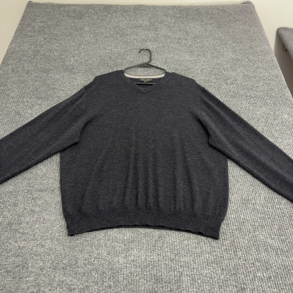 Garret Scott Sweater Mens XL Charcoal Merino Wool V-Neck Classic Casual